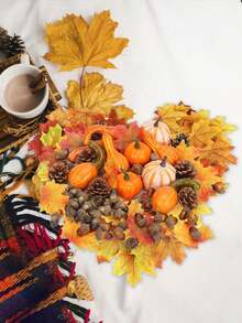 50 件仿真南瓜套装迷你仿真葫芦秋叶橡子装饰适用于丰收感恩节餐桌中心装饰托盘农舍花瓶节日派对家居装饰，假植物