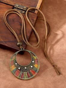 1 chiếc vòng cổ Bohemian cổ điển dành cho phụ nữ, vòng cổ mặt dây chuyền đính đá nhiều màu thủ công, dây chuyền bằng da PU/dây đan cá nhân hóa hình học, đa năng để đeo hàng ngày, tiệc tùng, đi làm - Nhiều màu - Xem 10