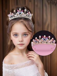 1pc Elegant & Cute Crystal Rhinestone Decor Girl's Multicolor Crown Headband, Suitable For Ball, Performance, Party, Birthday, School, Daily Wear, Fashionable & Luxurious Decorative Hair Accessory