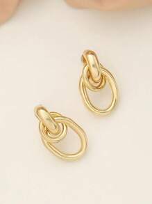 1pair Fashionable Gold Tone Metal Multi-Turn Knotted Design Stud Earrings For Women, Double Hoop Studs, Statement Dangling Earrings, Unique Earrings.(The Color Of The Product May Vary Slightly Under Different Displays/Lighting Conditions)