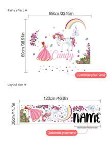 1 件 30*120 厘米玫瑰花束公主白马城堡墙贴，花卉仙女贴花，适用于儿童房、公主房、托儿所，可移除且自粘