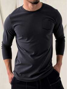 Camiseta Manga Larga Hombre Casual con Bolsillo – Tejido Suave y Confortable - Gris Oscuro - Ver 1