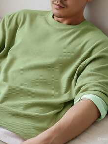 RelaxMax Men's Casual Oversized Textured Mesh Shirt - Olive Green - View 3
