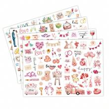4sheets/Pack, 220pcs Valentine's Day Watercolor Romantic Love Pink Heart Decorative Stickers For Scrapbook, Wedding Planning School Supplies, Back To School