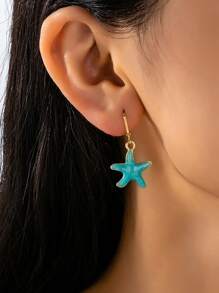 1pair Holiday Style Simple Enamel Starfish Shaped Fashionable Party Earrings For Women's Daily Wear And Commute