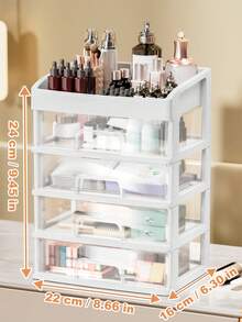 Makeup Organizer With Drawer,  Stackable Clear Perfume Organizer, Dorm Room Essentials For Girls, Multifunction Plastic Desk Organizer,  Nail Polish Organizer, Bedroom Countertop Storage For Cosmetics, Perfume, Brushes, Eyeshadow, Skincare, Lipstick - trắng - Xem 5