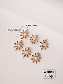 6 件金属花朵设计简约可爱发夹，适合婚礼、日常佩戴、度假场合 - 金色 - 查看 4