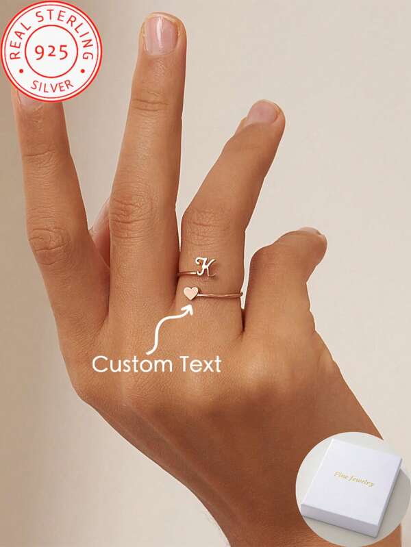 Un anillo de apertura personalizado de plata de ley 925, diseño elegante y sencillo para mujer, regalo de joyería personalizado para el Día de San Valentín, boda, fiesta y uso diario, accesorios de moda de alta calidad
