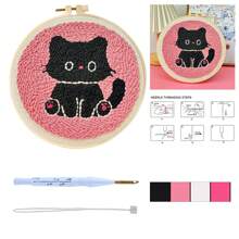 1 Set Dolphin Punch Needle Kits For Adults Starter Kits Hoop Embroidery Punch Needle Craft Set Includes All Tools And Materials For Diy Gift Home Decoration 7.87*7.87inch