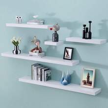 1pc Floating One-Shelf Wall Mounted Storage Rack, Creative Wall Decor Shelves For Living Room - White - View 1
