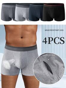 Norcotton 4pcs Men's Underwear, Pure Cotton Side Opening Boxer Briefs, Breathable Cotton Boxing Shorts - Multicolor - View 1