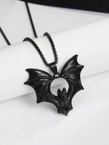1pc European & American Gothic Style Bat Pendant Necklace, Halloween Gift Accessory, Large Gold-Tone Stainless Steel Gothic Jewelry Necklace, Personalized Black Necklace, Daily Wear For Men - New Bat Necklace - View 4