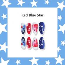 Glow HavenAlmond Press On Nails Medium Length Red White Blue Nails With Designs Cute 4th Of July Nails Press Ons Gel Glue On Nails Acrylic Glossy Full Cover Stick On Nails Independence Day Manicure - Style02 - View 3