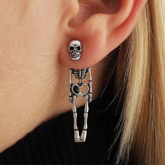 2 piezas Pendientes de Halloween para mujeres, pendientes colgantes espeluznantes de calavera y esqueletón para mujer, aretes colgante, fiesta de miedo de fiesta para accesorios de Navidad