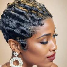 Kurze Pixie-Cut Perücken für Frauen, Echthaarperücke mit Finger Ocean Wave, Remy Echthaar - Verschiedenfarbig - Übersicht 10