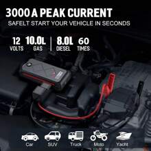 Avviatore per auto P100, pacco batteria al litio da 3000 A di picco per motori fino a 10,0 l a benzina o 8,0 l, pacco batteria portatile sicuro da 12 V con schermo e luce a LED.
