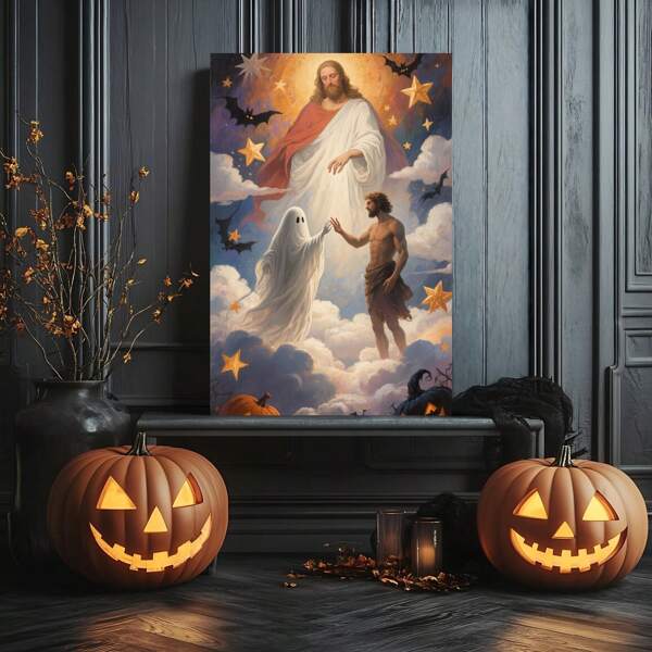 1 Piece,Abstract Ghost Art , Halloween Modern Frameless Art Decoration Painting, Printed Posters Mural, Waterproof Canvas,Suitable For Home, Office, Bedroom, Living Room, Study, Bathroom, Bar, Wall Arts And Home Decoration, Is An Ideal Holiday Gift