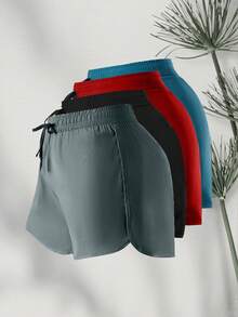 女士夏季运动短裤、休闲健身骑行短裤、时尚透气弹力抽绳瑜伽短裤、跑步健身户外短裤 - 淺灰色 - 查看 5