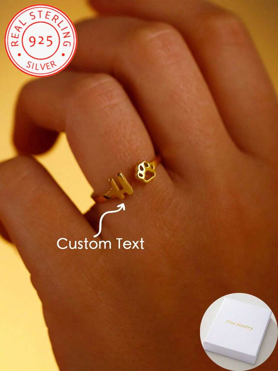 Inel personalizat din argint 925 cu inițială drăguță pentru femei, cu gheare, inel cu monogramă personalizat, inel cu monogramă personalizat, cadou pentru femei, cadou de aniversare