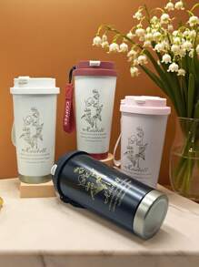 1pc Elegant Orchid Design Insulated Water Bottle, Suitable For Water, Coffee, Tea Or Sports Drinks, Double-Wall Stainless Steel Vacuum Insulated Tumbler, Reusable For Bicycle, Backpack, Office, Car, School, Party, Camping, Ideal Gift (Bottle Sleeve Sold Separately)