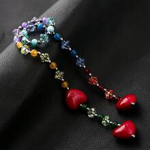 Llavero con cuentas y corazón rojo de estilo coreano Y2K, adecuado como pequeño regalo sorpresa para amigos, familiares o novia - Colgante de bolsa con cristal rosa y azul - Multicolor - Ver 5