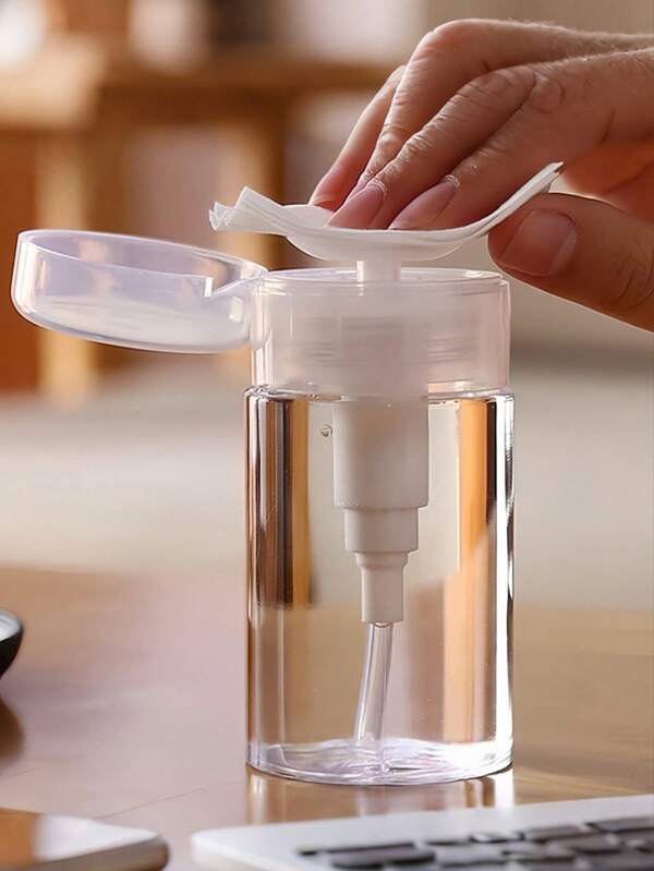 1pc Transparent Pump Dispenser Bottle - Unscented Plastic,Ideal For Cosmetics And Nail Polish Removers, Skincare Solutions - Portable Travel Size, Easy One-Handed Operation