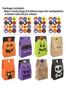 24/32/40/48pcs Halloween Candy Bags With Stickers - "Trick Or Treat" Themed Candy Bags, 8 Different Designs, Suitable For Party Favors, Candy Bags With Fun Sticker Sets, Great For Halloween Party Activities And Gifts - Multicolor - View 10