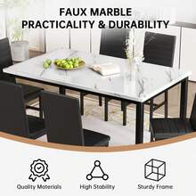 Recaceik Dinner Table Set For 6,Faux Marble Dining Room Table Set,7 Piece Dining Table Set For 6 With PU Leather For Kitchen And Dining (White & Black) - Black - View 7