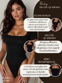 Kit 2 Women's Suplex Premium Bodysuit Lined Square Neckline Short Sleeve Second Skin Elegant Blouse