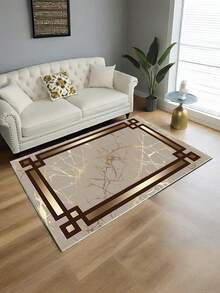 Velvet Beige Faux Marble Luxurious Carpet, Living Room Bedroom Doormat Decorative Rug, Creative 3D Large Area Floor Mat, Home Decor - Multicolor - View 1