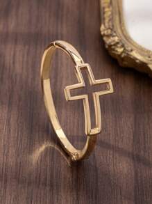 1 pieza Brazalete tipo abrazadera de aleación con diseño minimalista de corazón hueco y cruz de moda