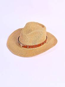 1 Peça Chapéu de Palha de Verão Feminino com Decoração de Zircônia Oca e Respirável, Chapéu de Cowboy de Sol Unissex na Moda e Personalizado, Adequado para Praia, Férias, Proteção Solar Diária, Ótima Ideia de Presente para o Dia dos Pais