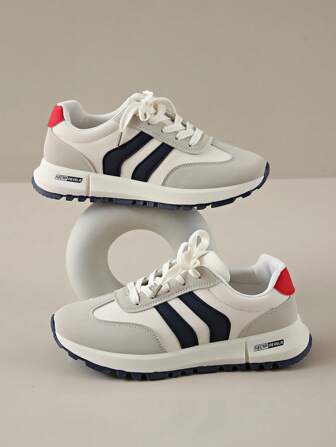 女式圆头系带厚底休闲舒适厚底运动鞋，学生风格