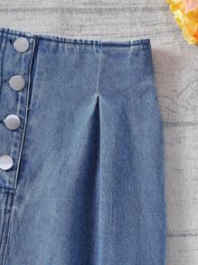 Tween Girls 4-Button Slit Hem Denim Mini Skirt, All Season