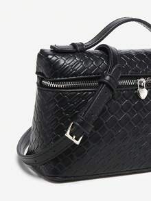 Borsa a mano retrò da donna in stile chic, in pelle intrecciata metallica gialla, adatta per lavoro, feste, vacanze, con tracolla regolabile - nero - Visualizzare 3