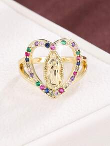 1pc Fashion Virgin Mary Heart Shaped Design Cubic Zirconia Adjustable Ring For Women