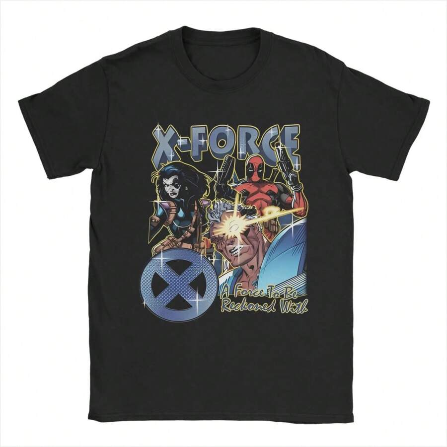 X Force Cartoon Men's T Shirt  Tee Shirt Short Sleeve Crew Neck T-Shirt 100% Cotton 4XL 5XL Clothes - 黑色 - 查看 1