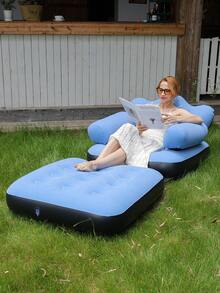 1pc 5-In-1 Inflatable Folding Sofa, Suitable For Patio, Home And Outdoor, Soft Inflatable Sofa, Portable Air Mattress Sofa Bed With Flocked Top, Dual Air Sofa For Camping/Car Travel/Home Leisure - Multicolor - View 6