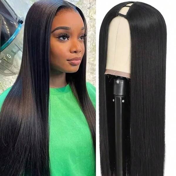Realove Glueless Wig Natural Black Straight Wigs Human Hair V Part Wig Human Hair 200% Bone Straight Wig No Glue Wigs Upgrade U Part Human Hair Wig For Women V Shape Wigs Brazilian Human Hair Wigs Natural Color