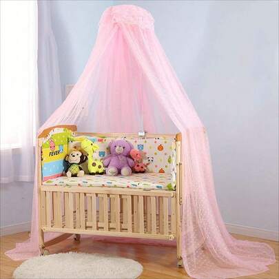 婴儿幼儿床圆顶床蚊帐挂式床网蚊帐框架宫廷式婴儿床床上用品套装（仅粉色蚊帐，不含支架）