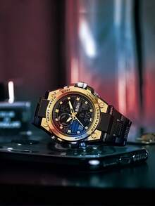 BIDEN Men's Student Multifunctional Sports Watch, Stopwatch, Timer, Time Telling, Waterproof, LCD Men's Outdoor Waterproof Dual Display Night Light Watch