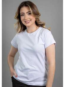 Kit 2 Women's Blouses Baby Look Basic T-Shirt 100% Premium Cotton Traditional Plain T-Shirt - 白/白 - 查看 3