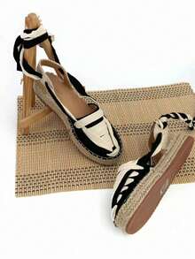 Women's Espadrilles, Summer Sandals, Valencian Style, Closed Toe, Silver And Gold-Tone Details, Long Straps That Tie Above The Ankle For An Authentic And Feminine Look. Perfect For Pairing With Dresses, Skirts, Or Casual Vacation Looks. - 黑色 - 查看 4