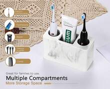 Toothbrush Holder, 3 Slots Electric Toothbrush And Toothpaste Holder, Bathroom Countertop Storage Bathroom Accessories Toothbrush Stand For Vanity Counter Organizer Caddy - Gravel White