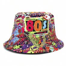 Cappello a secchiello unisex reversibile, in stile retrò anni '90 e '80, design con motivo vintage, cappello a secchiello casual da streetwear