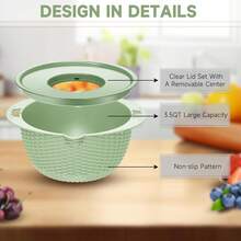 4-1 Strainer Bowl With Lid Set - Strainers And Colanders - Colanders For Kitchen - Food Strainer With Graters & Spoons - Fruit Washing Bowl With Strainer Pasta Rice Strainer For Veggie Wash Green - 青檸色 - 查看 7