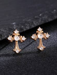 1 对男士时尚优雅耳钉，简约几何独特设计 - 十字 - 查看 16