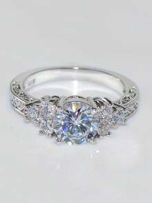 Nhẫn bạc Sterling 925 đính đá Cubic Zirconia vuông thanh lịch, Nhẫn đính hôn và cưới sang trọng dành cho nữ, Phụ kiện tinh tế - Bạc - Xem 4