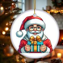 Festive Santa Claus Holding Present-D- Painted Details-Christmas Dration Ideas-Sister Ornaments Gift For Dad Valentine's Gift For Husband - White - View 2