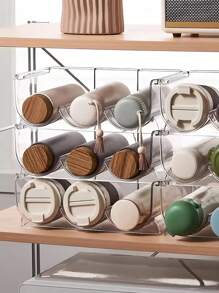 1pc No Drill Plastic Transparent Wine Rack With Cup Holder, Stackable Bar/Countertop/Fridge Storage For Wine Bottles And Tumblers, Home Kitchen Living Room Display Shelf